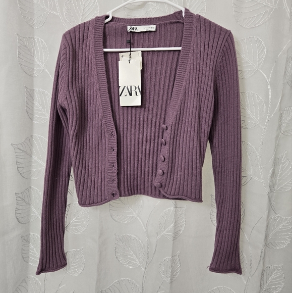 Zara Sweaters - ZARA Purple Ribbed Knit Cardigan with Buttons
